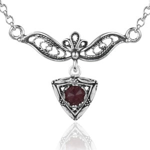 925 Sterling Silver Choker Pendant Blue Topaz, Ruby, Green Agate Necklace Filigree Design Triangle Figured Women Choker Necklace