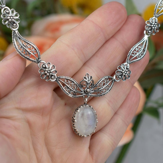Sterling Silver Filigree Oval Moonstone Pendants Sterling Silver Filigree Oval Moonstone Pendants