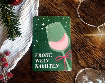 Christmas card "Merry Wine Nights" – colorful postcard with wine glass motif, perfect as a gift insert, A6 greeting card