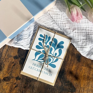 Herzlichen Glückwunsch Karte – Klappkarte mit abstraktem Blumenmotiv, Glückwunschkarte für Geburtstag, Hochzeit, Jubiläum, A6 Grußkarte mit