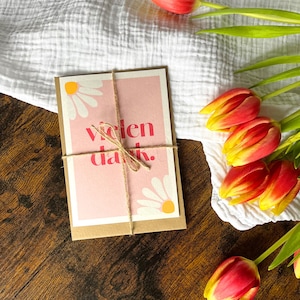 Vielen Dank Karte – Klappkarte mit Blumenmotiv, Dankeskarte für Hochzeit, Geburtstag, Geschenkbeilage, A6 Grußkarte mit Umschlag