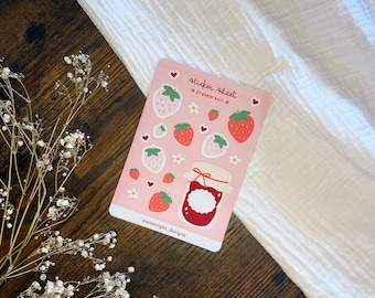 Strawberry Season Sticker Sheet DIN A6 | Strawberry Stickers | Journaling Stickers | Scrapbooking | Planner Decor | Kawaii Sticker Sheet