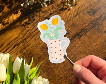 Paper stickers of a flower vase with hearts – handmade stickers for decorating journaling, gifts & notebooks