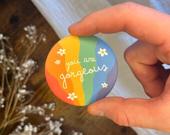 Colorful rainbow fridge magnet "You are gorgeous" – Handmade magnet with positive affirmations as a gift idea