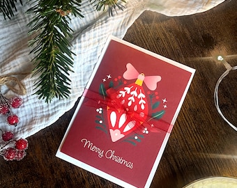 Christmas card "Merry Christmas" – colorful folding card with a Christmas bauble motif, perfect as a gift encloser, A6 greeting card with envelope