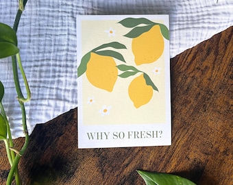 Lemon card “Why so fresh” – postcard with lemon motif, motif card for sending or as a gift insert, A6 greeting card