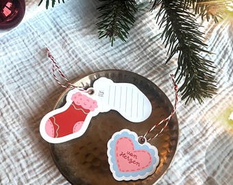 Cute gift tags for Christmas - sock or heart, perfect as a gift insert