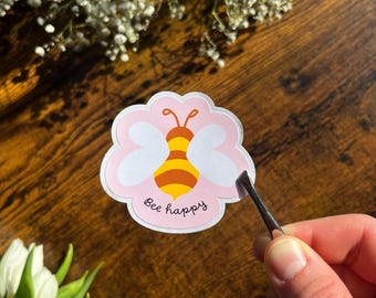Paper stickers "Bee Happy" – handmade stickers for decorating journaling, gifts & notebooks
