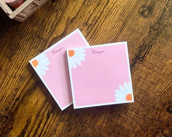 Pink 10 x 10 cm notepad with flowers – cute notepad made from sustainable paper