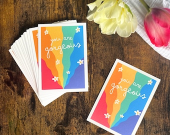 You Are Gorgeous Card – Postcard with rainbow motif, Pride card for sending or as a gift insert, A6 greeting card