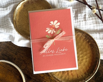 All the best for your wedding card – colorful folding card with floral motif as a gift enclosing for weddings, A6 greeting card with envelope