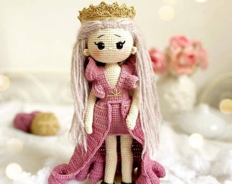 Crochet Princess Amigurumi Doll, Pink Ruffle Dress