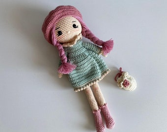 Lalka księżniczka Amigurumi Snowflake, pluszowa lalka robiona na szydełku, ręcznie robione włóczki organiczne