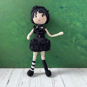 Wednesday Addams Doll, Wednesday Amigurumi Gift, Wednesday Crochet Doll, Wednesday Addams Toys, The Addams Family Toys, Knitted Doll Gifts