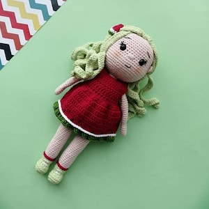 Crochet Doll, Watermelon Doll, Knitted Doll, Stuffed Doll, Crochet Princess, Amigurumi Doll, Summer Girl Doll, Organic Toy, Amigurumi Gift