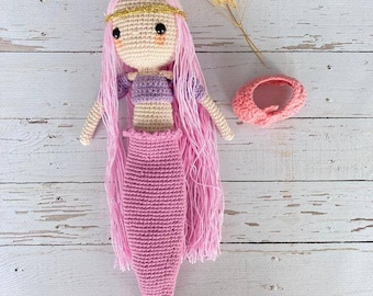 Crochet Mermaid Doll, Pink Hair, Organic Amigurumi Toy