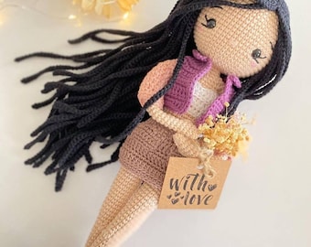 Crochet Girl Doll, Amigurumi Toy, Organic Materials