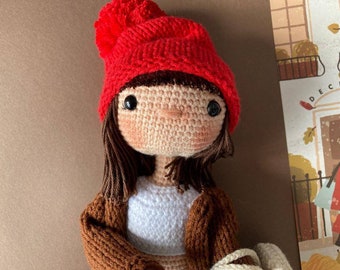 Melody Crochet Doll, Organic Yarn Amigurumi, 13-Inch Girl Plush