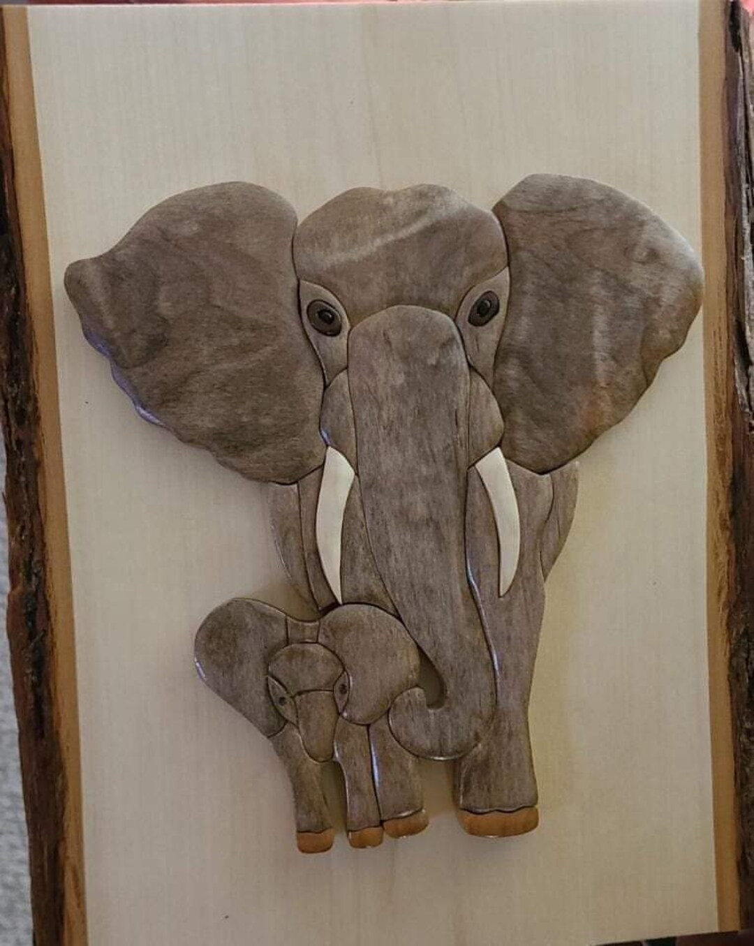 Wooden Intarsia Elephant Etsy