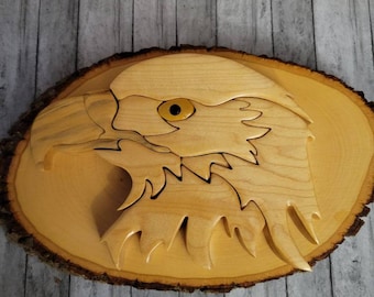 Wood Intarsia Eagle, wall hanging, wall decor
