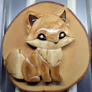 Houten Intarsia Fox-muurhanger. Woondecoraties