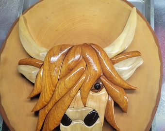 Highland Cow Wooden Intarsia wall hanging