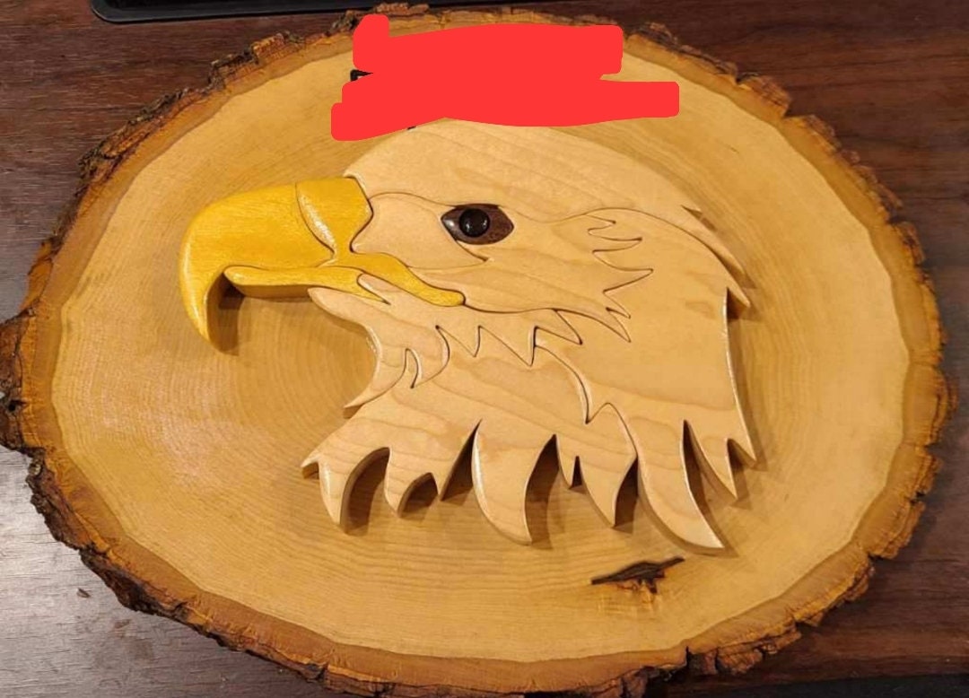 Wooden Bald Eagle Intarsia Wall Plaque Etsy