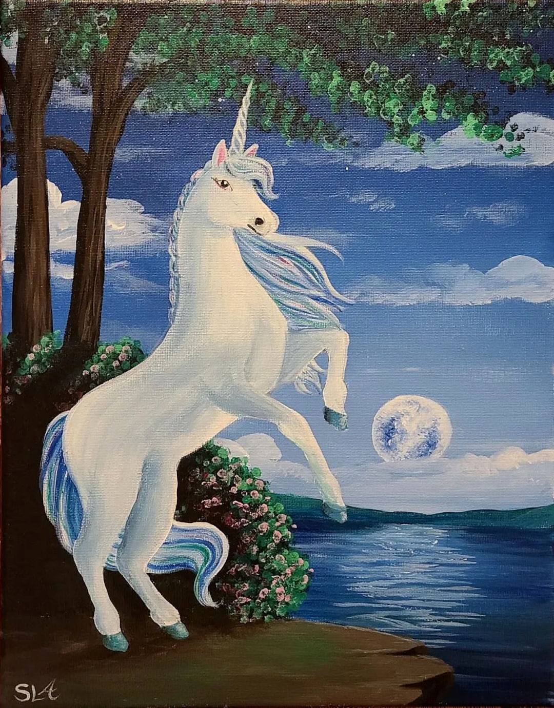 Moonlit Unicorn Original Acrylic Painting on 11x14 Canvas Art Hand painted Living Room Wall Home Decor Painting Artwork Etsy