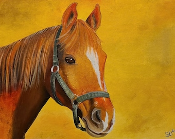 Pretty Stable Horse | Original Acrylic Painting on 9x12 Unstretched Canvas, Art Hand-painted Living Room Wall Home Decor Painting Artwork
