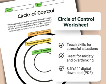Anxiety Worksheet, Circle of Control Worksheet, Cognitive Behavioral Therapy CBT Worksheet, Mental Health, Printables for Kids and Teens