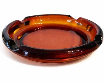 Vintage 70's Amber Glass Ashtray - 8'' wide