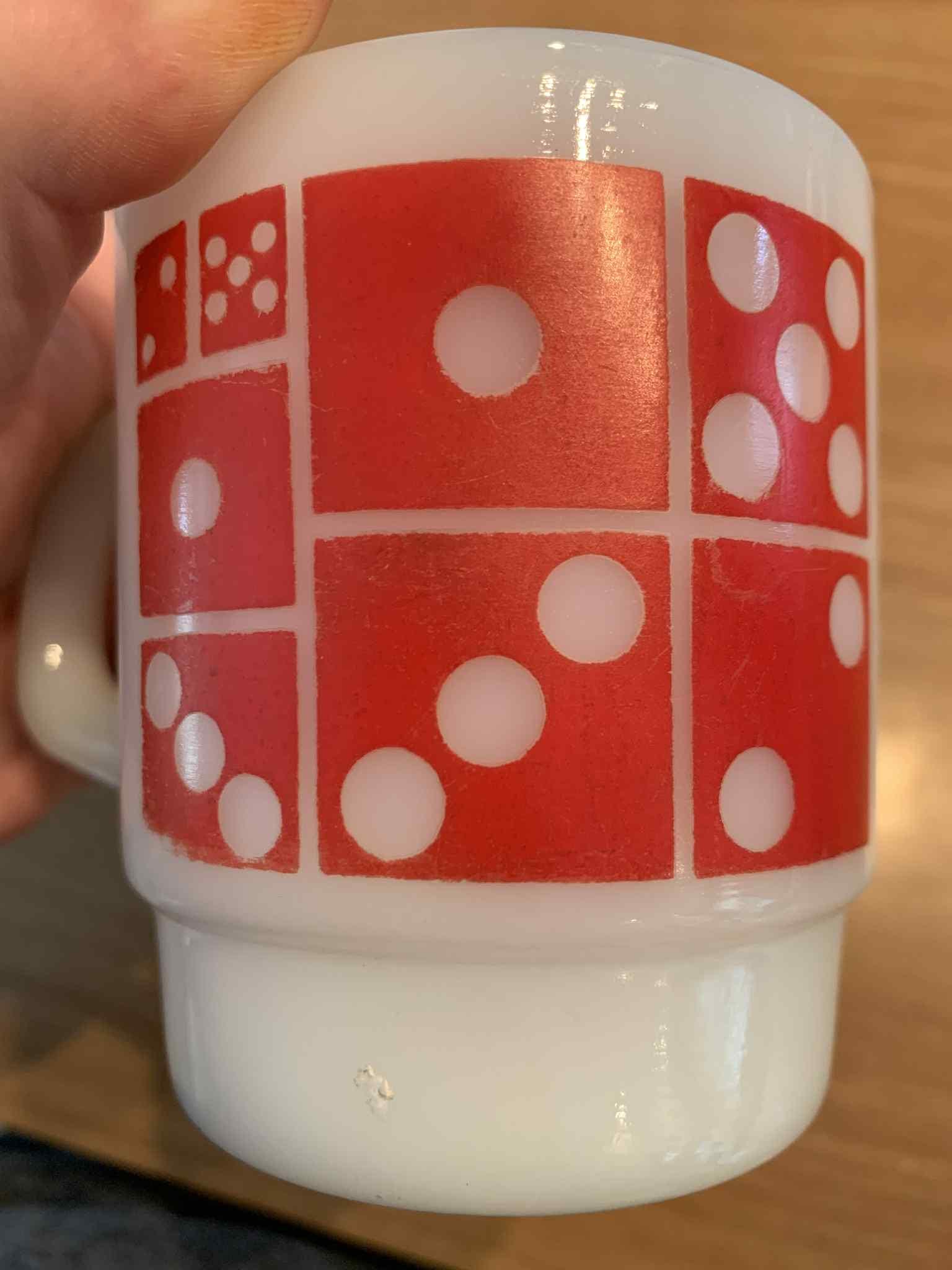 Vintage Red Fire-king Super Dice (domino) Stacking Mug (1940