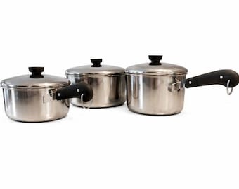 CLEAN Vintage Revere Ware Set of 3 - Pot and Saucepans - Copper Bottom