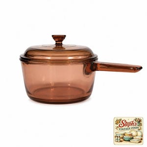 Vintage Corning Ware USA Vision Amber Glass-2.5 L Saucepan With Lid