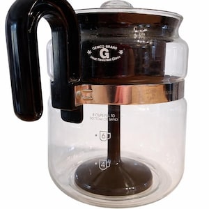 Cafetera de vidrio GEMCO para estufa, percoladora, 4-8 tazas ~ Vintage 1985 Negra