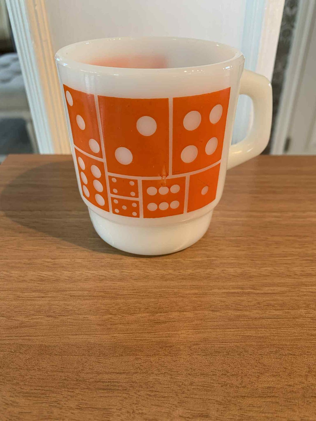 アンティーク雑貨 Fire King Super Dice mug Vintage Orange Fire-king Super Dice (domino) Stacking Mug (1940's