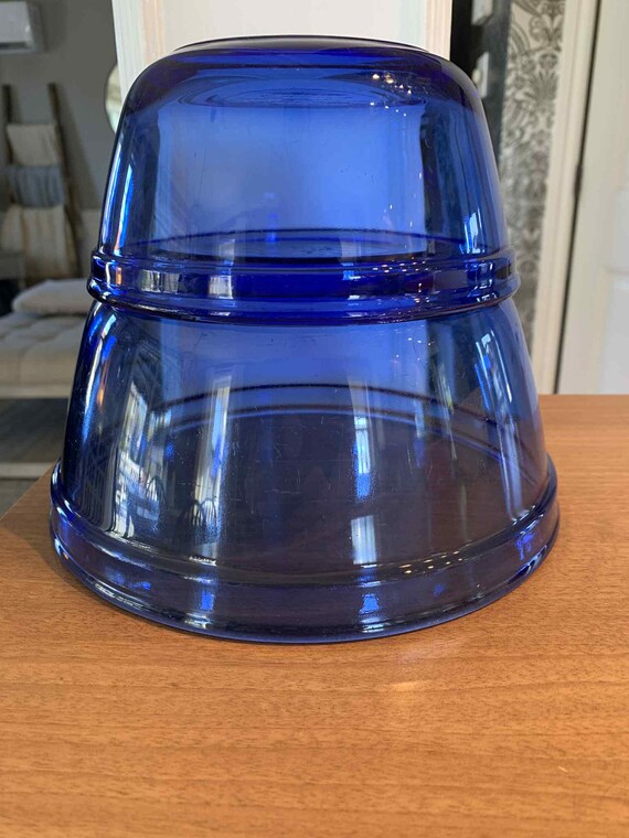 Vintage Anchor Cobalt Blue Mixing Bowls Nesting Set of 2 Glass 2.5