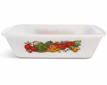 Vintage Glasbake loaf pan 1970's ''Garden Vegetable'' 10.25''