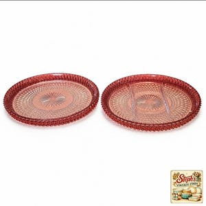 Vintage Indiana Glass ruby band diamond serving dishes 12.25''