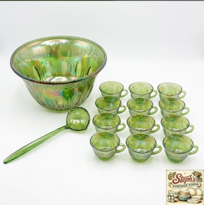 Vintage Carnival Glass Punchbowl - Etsy
