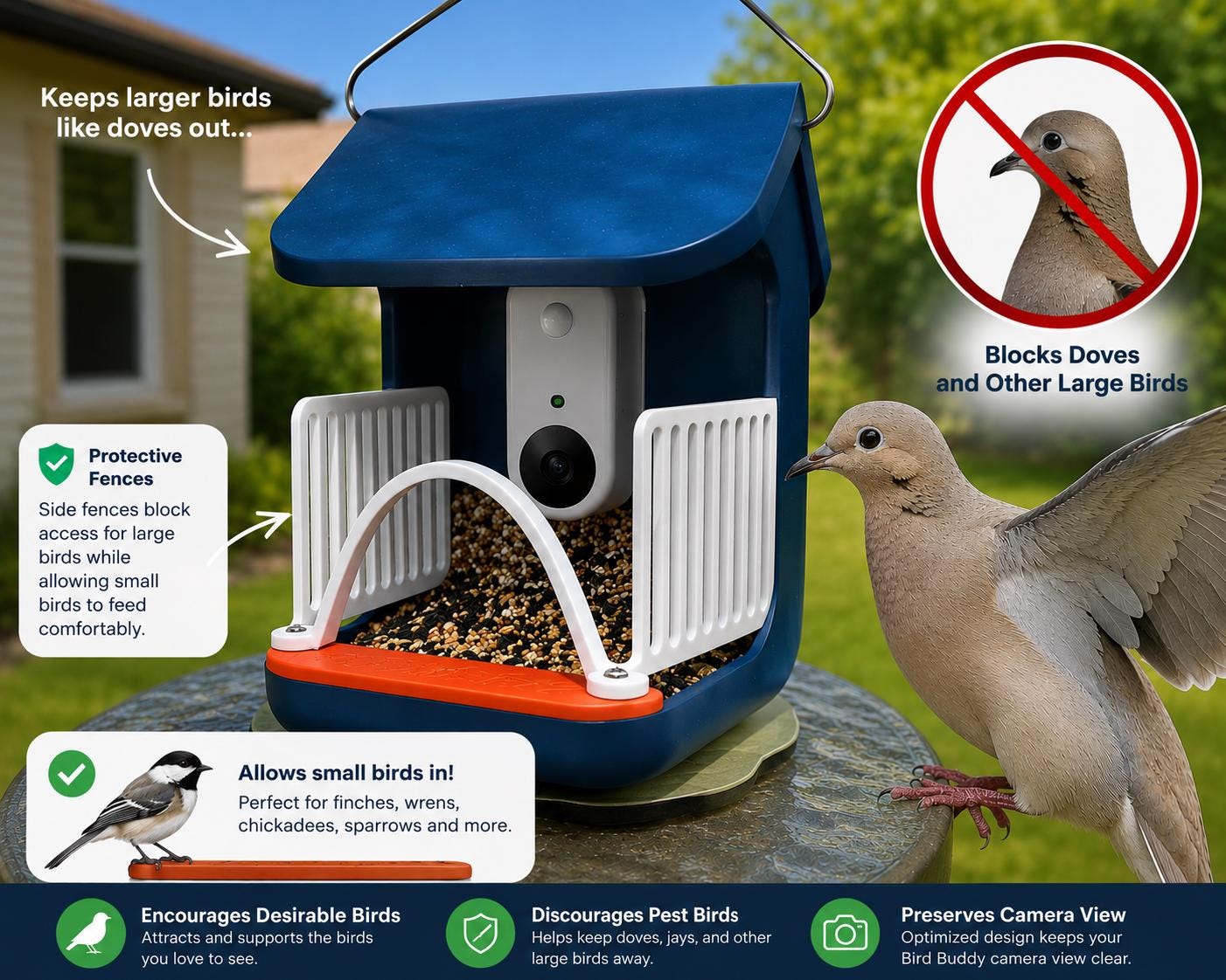 Listing photo: 3D Printed Feeder Arches for Bird Buddy – Large Bird & Squirrel Deterrent Accessory | USA Made