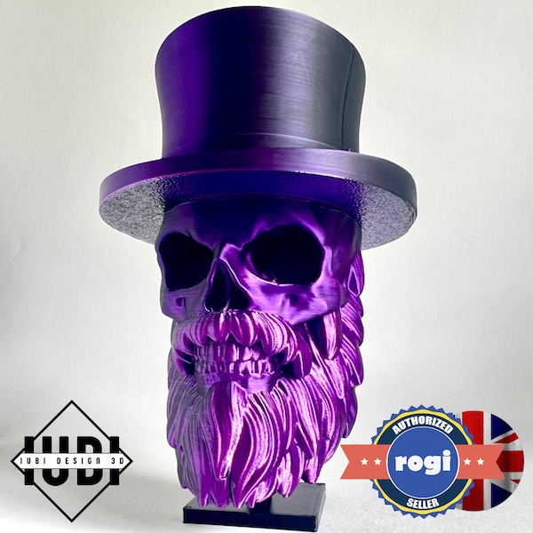 Hipster Bearded Skull | Top Hat | 3D Printed Home Decor - Halloween