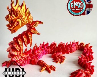 Flexi Factory Imperial Dragon | Articulating Chinese Dragon Fidget Toy | 3D Printed Desk Buddy Multicoloured