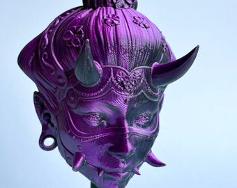 3D Printed Hannya Namanari Mask Wall Art | Japanese Demon Art