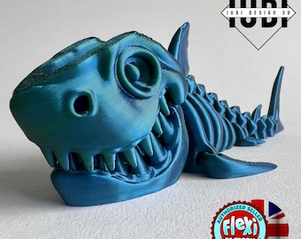 Flexi Skeleton Shark | Articulating Shark Fidget Toy with Opening Mouth | 3D Printed