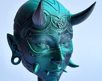 3D Printed Hannya Chunari Mask Wall Art | Japanese Demon Art