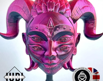 3D Printed Hellequin Mask Wall Art | Venetian Masquerade Decor