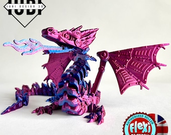 Flexi Factory Mech Dragon | Articulating Robot Dragon Fidget Toy | 3D Printed Desk Buddy