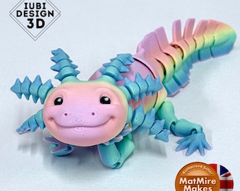 Adorable 3D Printed Articulated Axolotl - 7.5 inch | Sensory Fidget Toy | Desk Buddy - Multicoloured