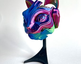 3D Printed Cat Bot Mask Wall Art | Cyberpunk Home Decor